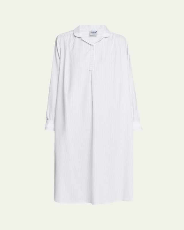 Josie-1 Striped Lace-Trim Cotton Nightgown